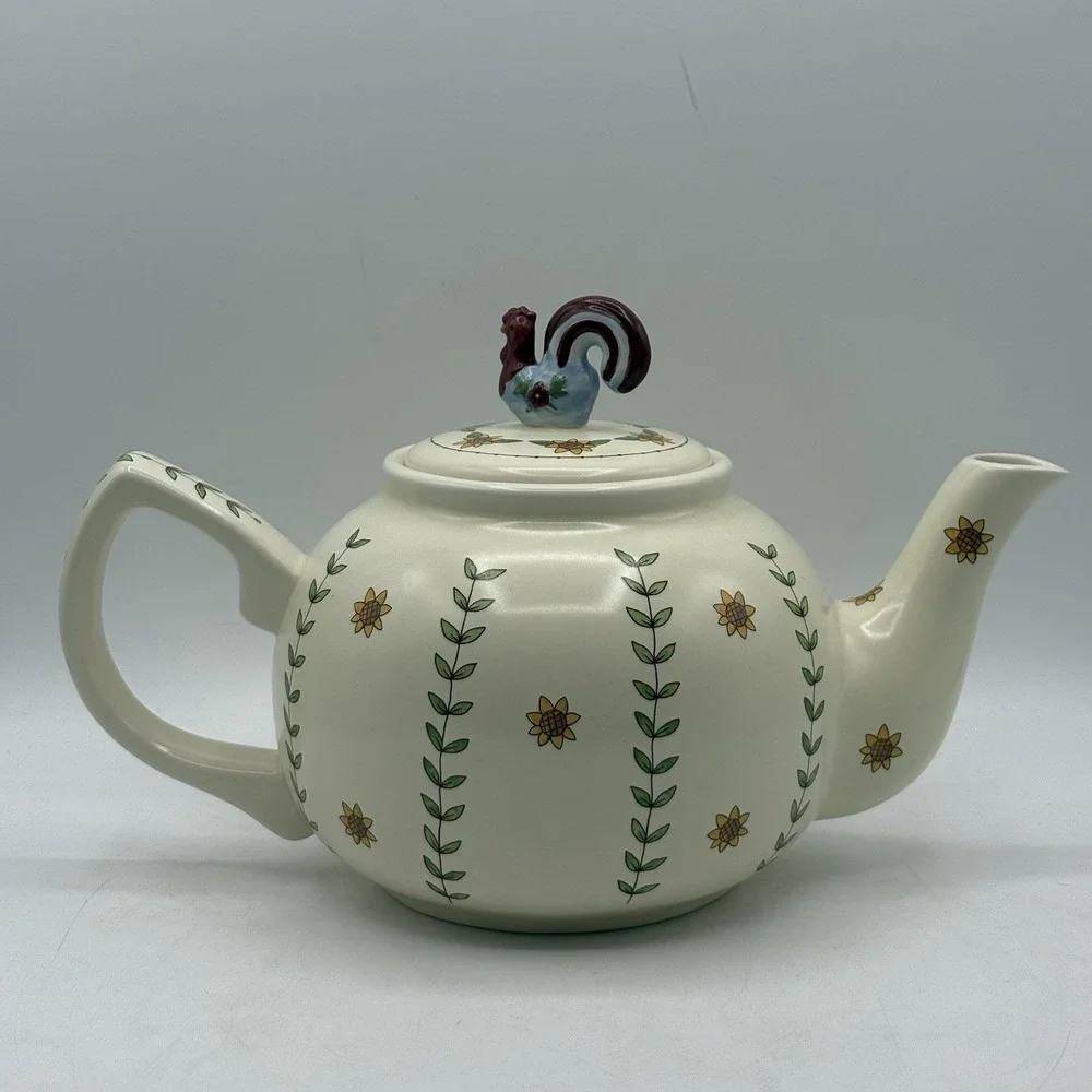 Vintage Y2K‎ Teapot & Sugar Bowl w/ Rooster Decoration Country Style Farmhouse